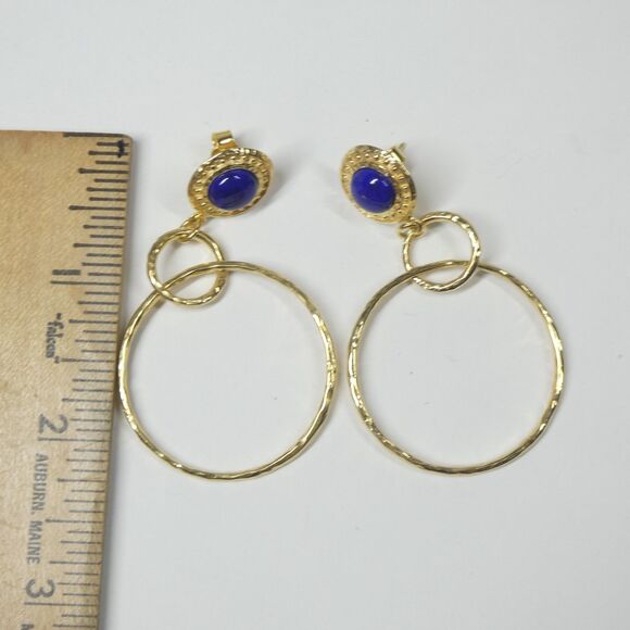 Etrusca 925 Italy Earrings Gold Plated w/Blue Lapis Vintage Large Circles - Picture 4 of 8